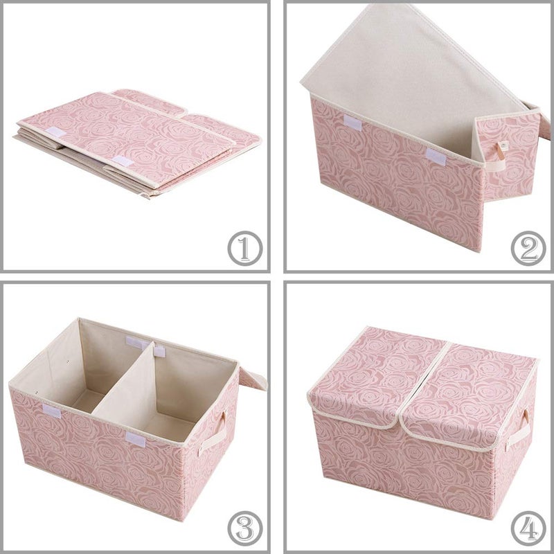 PRANDOM Large Stackable Storage Bins with Lids Fabric Decorative Storage Box Cubes Organizer Containers Baskets with Cover Handles Divider for Bedroom Closet Living Room 17.3x11.8x9.8 Inch 3 Pack - Image 5